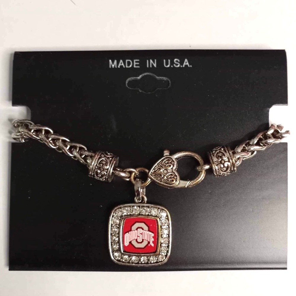 OHIO STATE BUCKEYES Womens Bracelet Rhinestone Embellishments Classic Braided